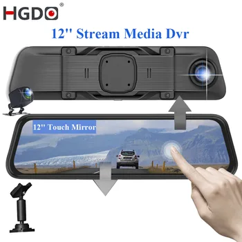 

HGDO H30S 12" Stream Media Video Recorder Car Dvr Dash Camera Touch Mirror With 1080P RearView Camera Auto Registrar with Holder