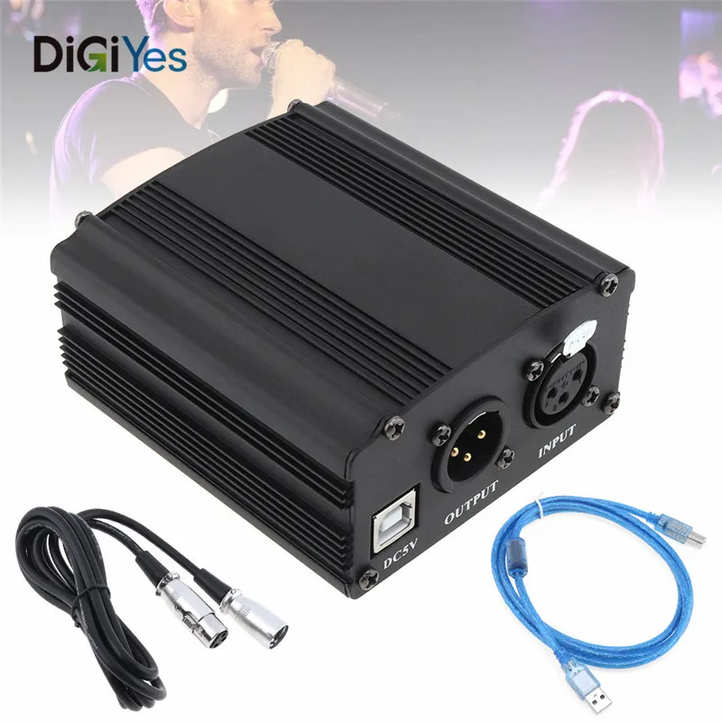USB 48В 1-канальный фантомный источник питания с одним XLR аудио кабелем для