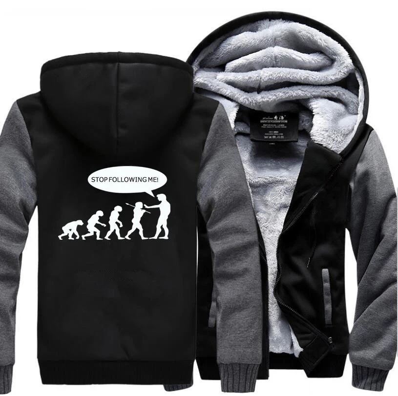 Зимняя мужская Толстая теплая флисовая куртка с капюшоном, забавное пальто с капюшоном, толстовки, куртки, спортивная одежда - Цвет: dark gray black