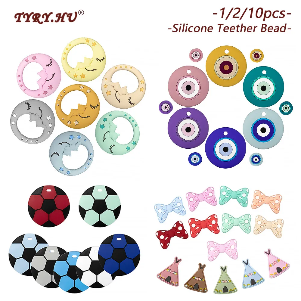 TYRY.HU 1/2/10pc Moon Silicone Teether Beads Cartoon Eye Baby Teething Gift DIY Pacifier Chain Necklace Care Products | Украшения и