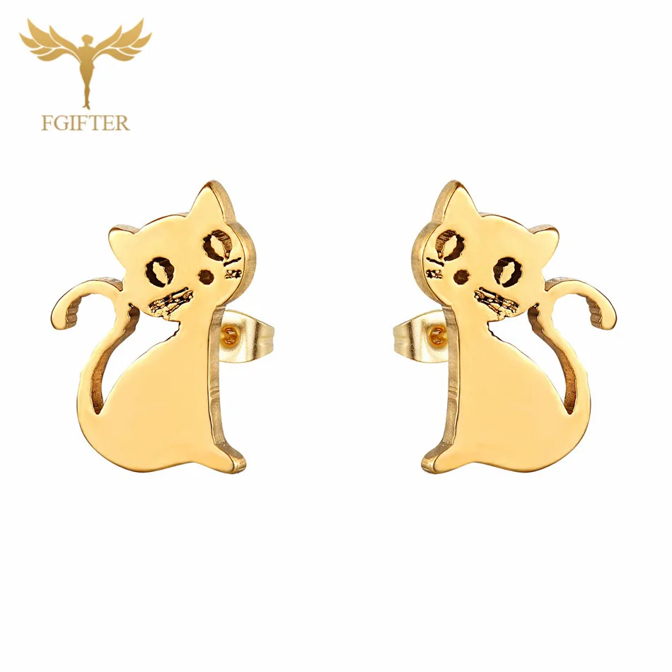 Cat Earrings Серебряные серьги-гвоздики,, серьги стрекозы, ювелирные изделия из нержавеющей стали для детей, девочек, женщин, ювелирные изделия - Окраска металла: Cat Earrings