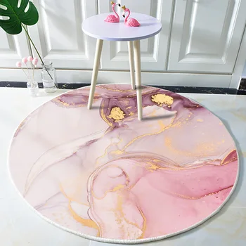 

Pink Round Area rug For Bedroom Nordic Style Carpet Gril Bedside Rugs Anti-slip Chair Mat Soft Circle Carpet Marble stripes