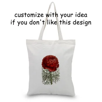 

Tote Bag FLOWER Handbag Custom Print Logo Shopping Bag Daily Use DIY Canvas Eco Reusable Recycle Text