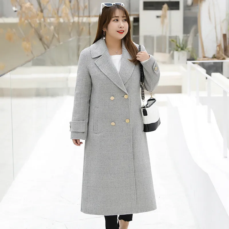 

2019 Autumn Winter Plus Size Long Woolen Jackets Female Thicken Wool Blends Coats Double-sided Wool Coat Women LM090