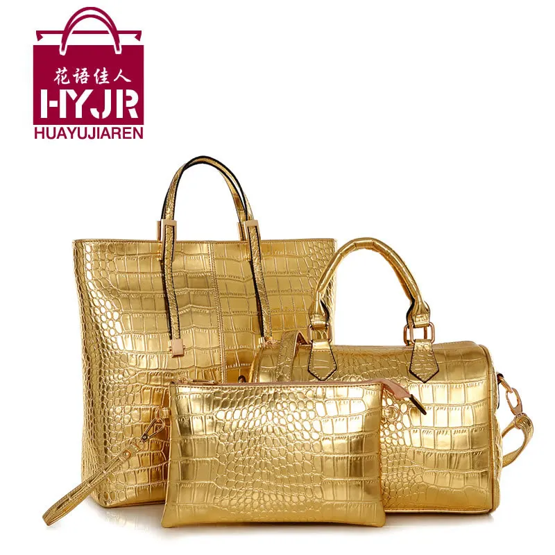 

2019 Autumn And Winter Different Size Bags Three-piece Set Europe And America Fashion Gold WOMEN'S Bag Large Capacity Single-sho