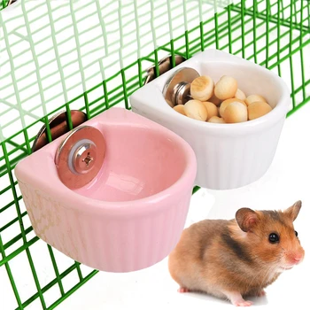 

Pet Hamster Ceramic Food Can Be Hung Bowl For Guinea Pig Water Food Feeder Anti Overturned Foods Bowl Feeding Dish Cage Feeder