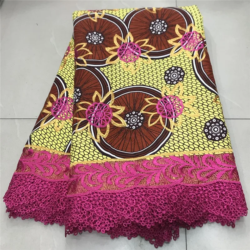 

2020 High Quality New Arrival Ankara 100% Cotton Wax Lace Wax Fabric African Embroidery Dutch Wax With Lace Fabric ZQ030305