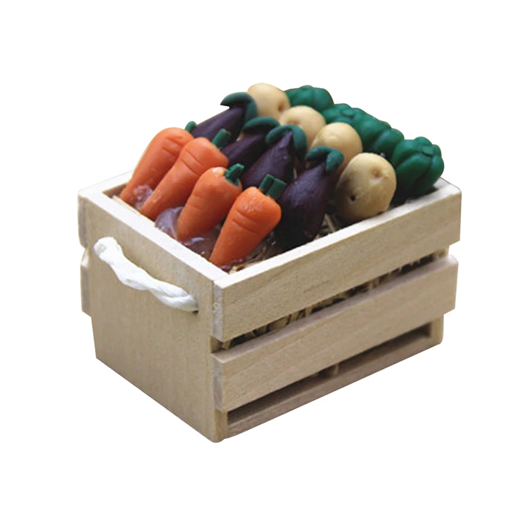 1/6 1/12 Dolls House Miniature Fairy Garden Vegetables with Wooden Storage Box DIY Items