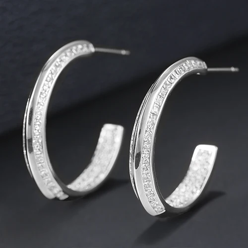 Silver LARRAURI/модные вечерние серьги-кольца в стиле ретро; серьги-кольца с кубическим цирконием для женщин; свадебные модные ювелирные изделия - Окраска металла: Silver