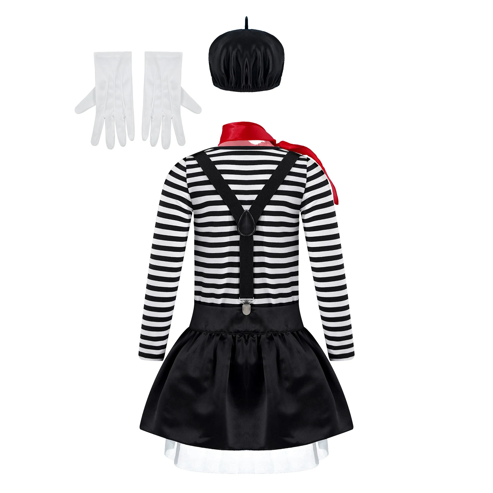 MIME ARTIST COSTUME Suspenders French Circus Halloween Ladies Fancy Dress UK 