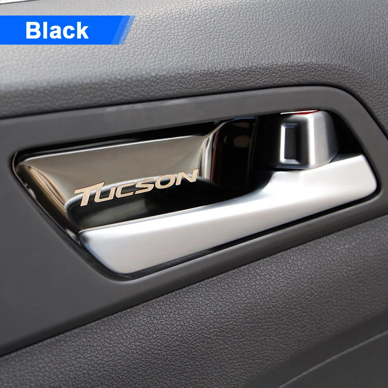 Black Stainless Steel Auto Inner Door Bowl Sticker interior moulding Covers For Hyundai Tucson Accessories - Название цвета: Black