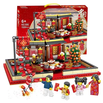 

Chinese Spring Festival New Year's Eve Family Dinner Dragon Dance Compatible With Lepining Block Bricks Toys For Children