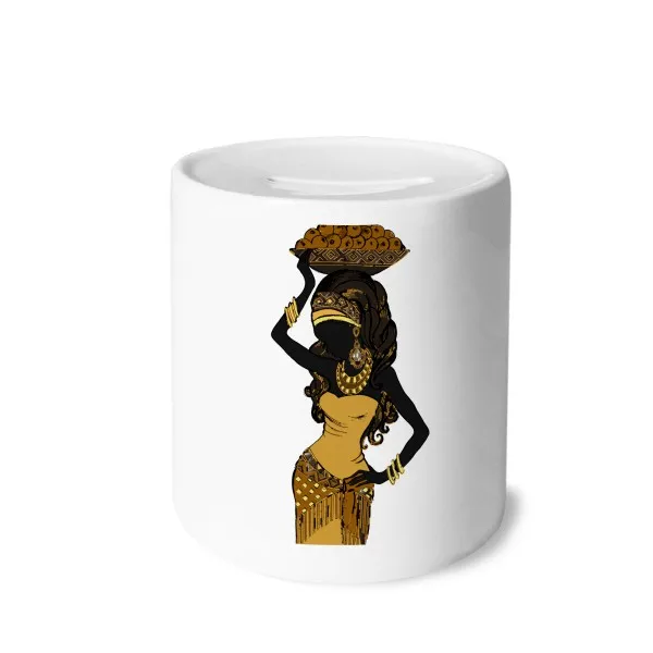 

African Black Women Aboriginal Dresses Money Box Saving Banks Ceramic Coin Case Kids Adults