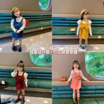 

2020 autumn new girls corduroy dress children sleeveless bow cute dress