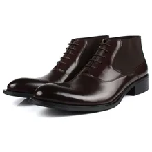 Fashion Genuine Leather American Work Boots Men Formal Derby Shoes Pointed Toe English Lace-up Dress Boots