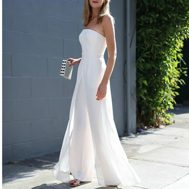 

2019 New Spring Fashion Women Trendy Street Wearing Warpped Chest High Waist Loose Wide Leggs Jumpsuits Sexy R140