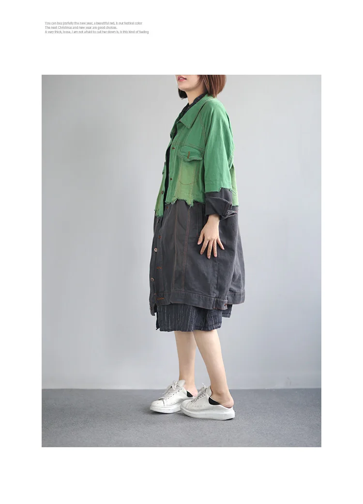 Qi Juan Draw Literature And Art Retro Casual Mid-length Washing Retro Mixed Colors Denim Windbreaker Women's Loose And Plus-size