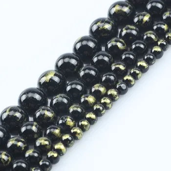 

Natural Stone Black Gold Color Jade Round Loose Beads for Jewelry Making 4 6 8 10MM Diy Bracelet Necklace Jewellery 15 Inches