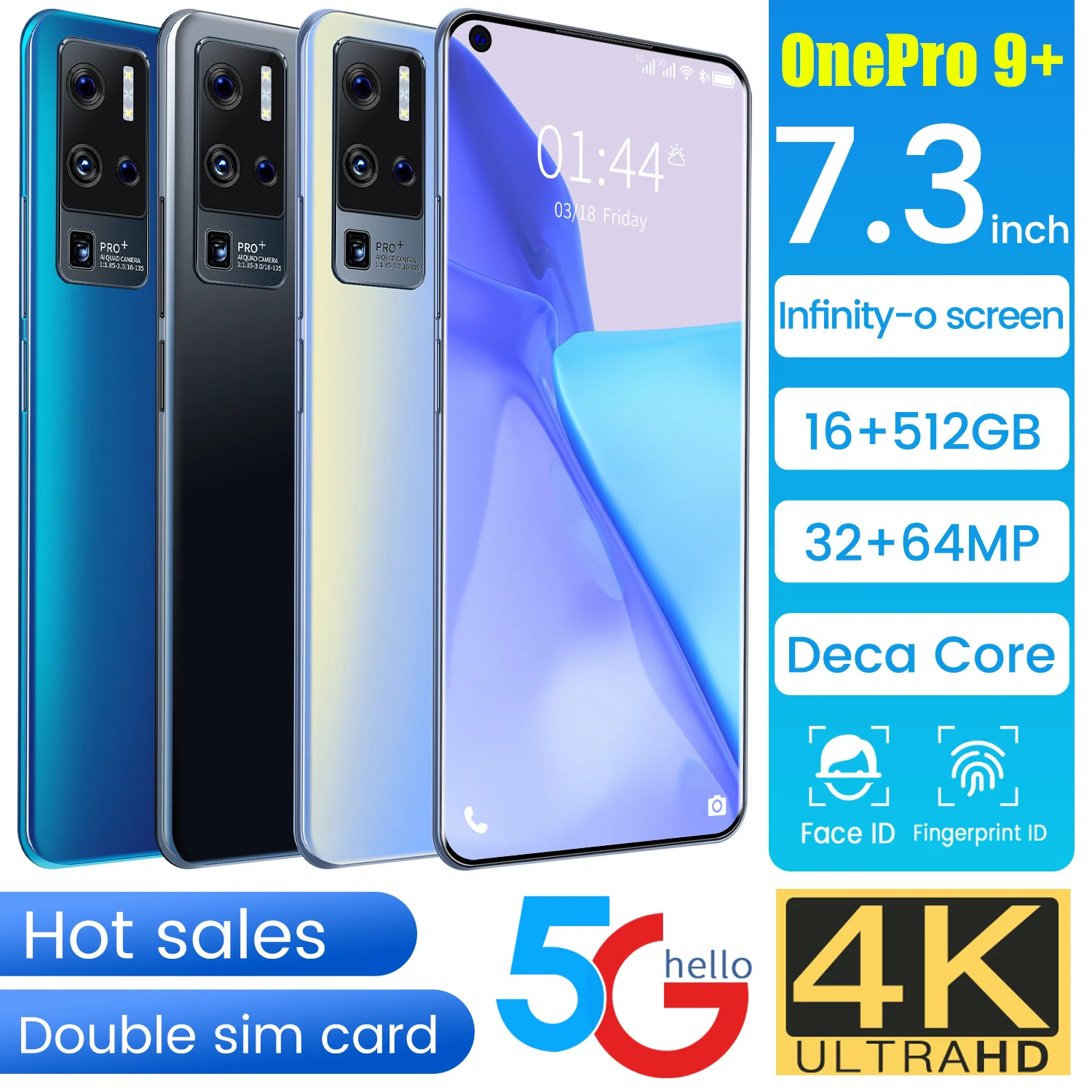 US $112.50 Global OnePro 9 73Inch Smartphone Android11 16GB RAM512GB ROM 6800mAh Snapdragon 888 Deca Core CPU Mobile Phone 3264MP Newest