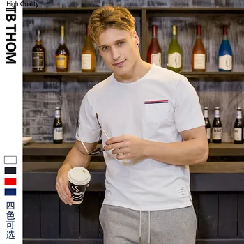 

2020 men's o-neck short sleeve t-shirts with pocket summer casual tees men 100% cotton solid t-shirts male youth