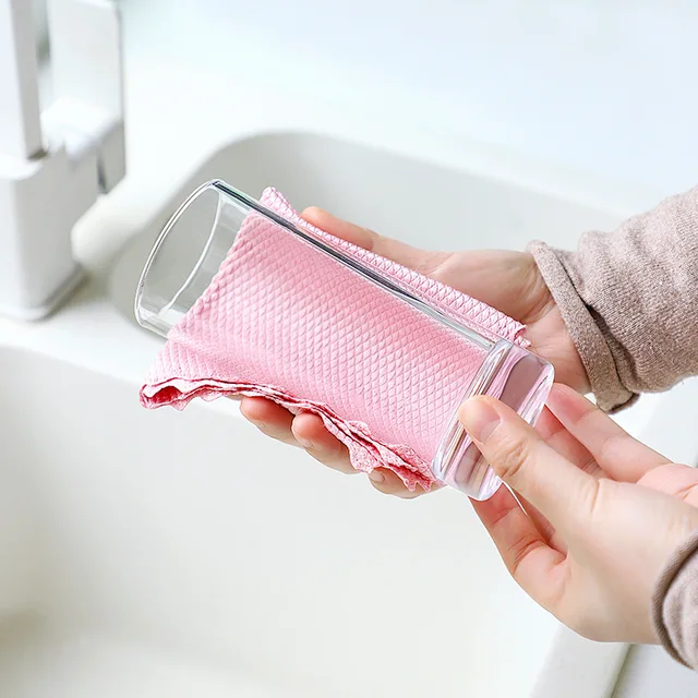 5Pcs Kitchen Cleaning Towel Anti-Grease Wiping Rags Absorbable Fish Scale Wipe Cloth Glass Window Dish Cleaning Cloth 4