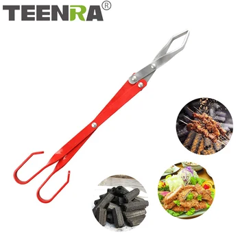 

TEENRA BBQ Carbon Oven Charcoal Tong Stainless Steel Pliers Plastic Handle BBQ Tool Heat-resistant Safe Use Folder Carbon Tool