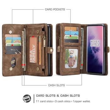 

CaseMe Vintage Luxury Leather Flip Case For OnePlus 7 Pro Magnetic Flip Wallet Slot Stand Separable Anti-fall Phone Case