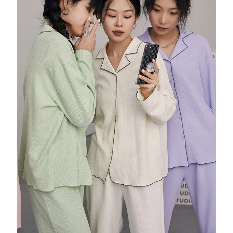 

2021 pajamas women fall/winter lapel long-sleeved trousers loose casual home wear suit