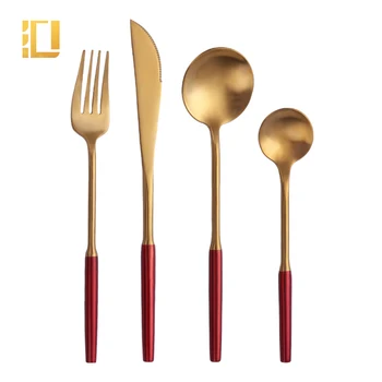 

Red Gold 304 Cutlery Set Stainless Steel Spoon Fork Set Tableware Utensil