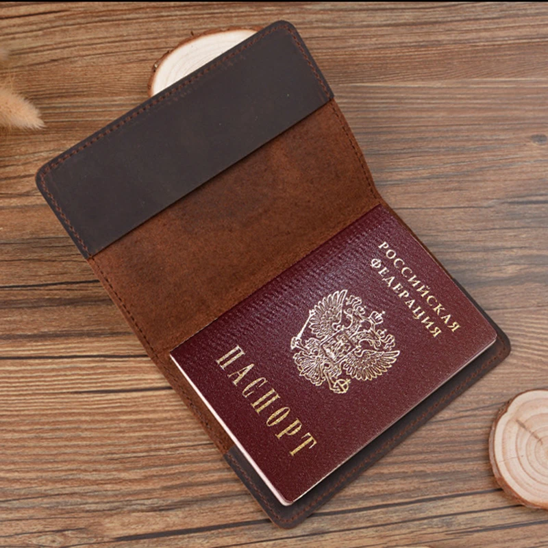 Real Leather Russia Passport Cover Genuine Leather Engraved Covers For