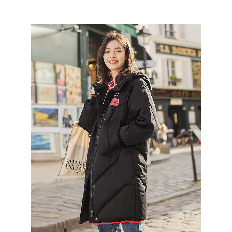 Best  INMAN Hooded Printing Leisure Ladies Female Girl Winter Long Duck Down Leather Warm Coat Women Jack