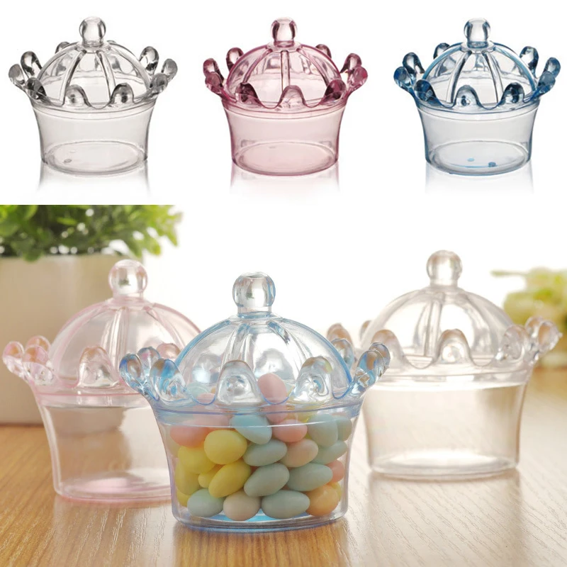 

12pcs Plastic Wedding Candy Storage Box Crown Shaped Clear Gift Favor Holder brand new and high quality