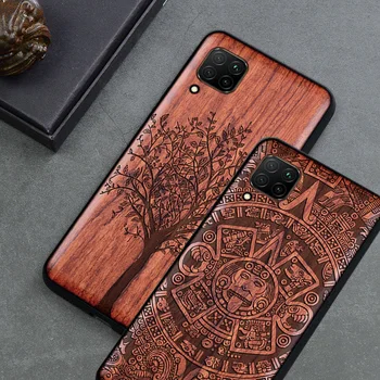 

Carved Wood Case For Huawei P40 Huawei P40 Pro Shockproof Case TPU Cover On Huawei P40 Lite Case Wood Shell
