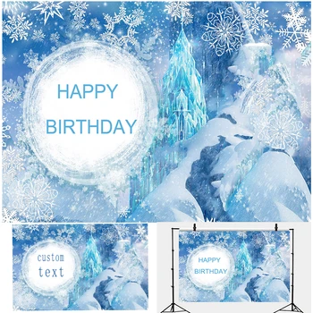 

Winter Snowflake Frozen Castle Theme Backdrop Girl Birthday Party Cake Table Decoration Photography Background Banner