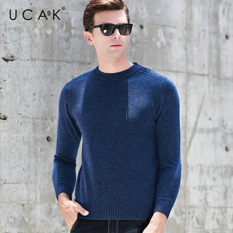 90% OFF UCAK Brand Pure Merino Wool Sweater Men New Fashion Trend Tops Casual Streetwear Autumn Winter PullHomme Sweaters Pullover U3143
