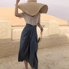 Vintage Asymmetrical Side Split Skirts For Female High Waist Irregular Ruched Skirt Women Fashion 2019 Clothes Tide