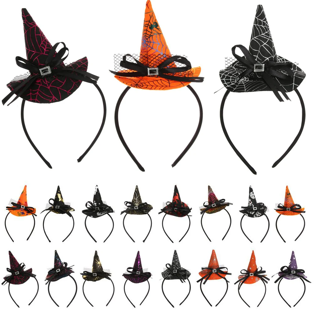Sombrero de bruja de telaraña para Halloween, diadema de calavera para