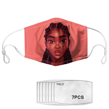 

Mouth Masks with 7Pcs Filter Anti PM2.5 Dustproof Mask Fahion Art Black African Girl Mouth-muffle Outdoor Cycling Face Mask 2020