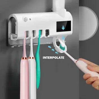 

Multifunction UV Toothbrush Holder Wall Mounted Storage Rack Toothpaste Dispenser Sterilizer Easy to Install for Bathroom Single