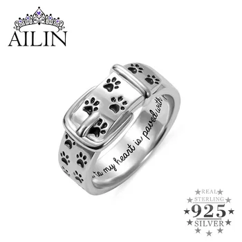 

AILIN Personalized Engraved Ring Women Men Custom Pet Collar Name Ring With Paws Pet Memorial Jewelry