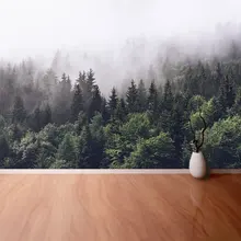 Горный Туманный Лес Холст фото обои покрытые лесом горный склон в низко лежащем облаке с вечнозеленым на заказ