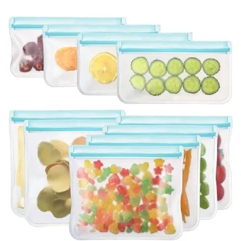 

JOYLIVE 10 Pieces Silicone Food Storage Bag Container Reusable Freezer Waterproof Bag Top Ziplock Bag Kitchen Storage Bag