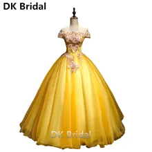 Золотые пышные платья с открытыми плечами Тюль цветной бисер Длинные бальные платья для выпускного вечера милые 16 платья Vestido De 15 Anos