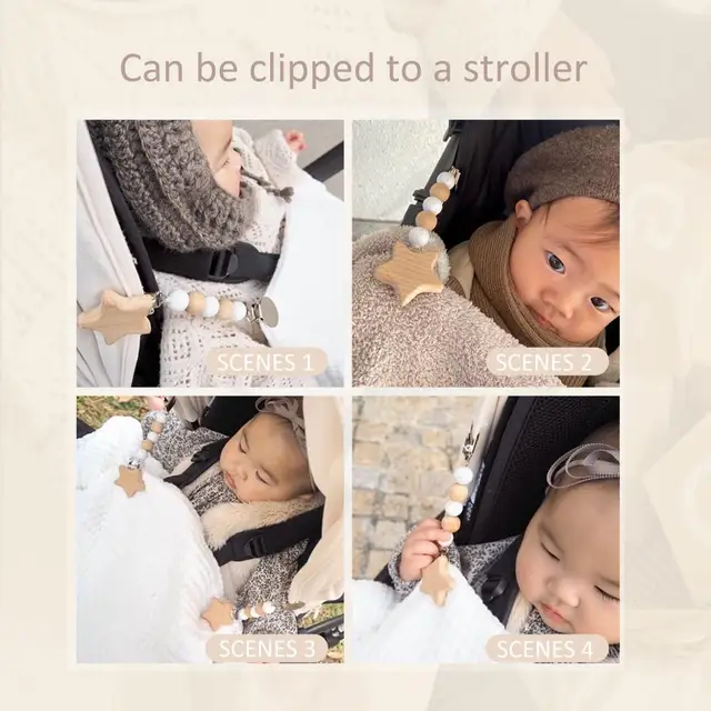 1PC Beech Candy Pacifier Chain Dummy Clip Chain Holder For Nipples  Metal Clips Baby Beech Wooden Teether Silicone Beads Toys 2