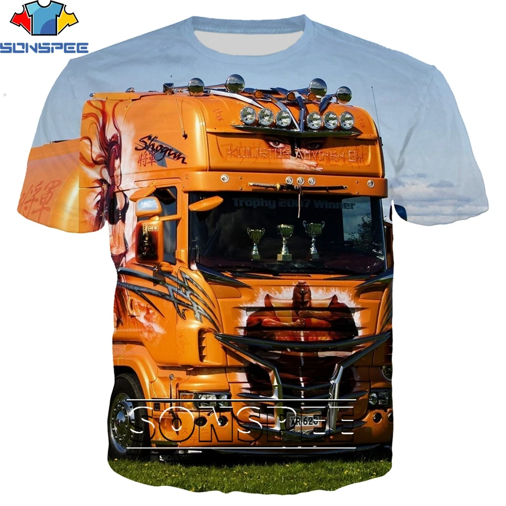 SONSPEE Truck Car 3D Print Hip Hop Men's T Shirt Fashion Harajuku Short Sleeve Funny Logo Men Women Tops Tees Shirts Homme