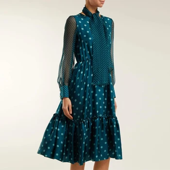

French Stylish Vintage Polka Dot Print Dress Dress Long Sleeve Runway Designer 2020 New Fashion Lady Spring Summer Fall Dresses
