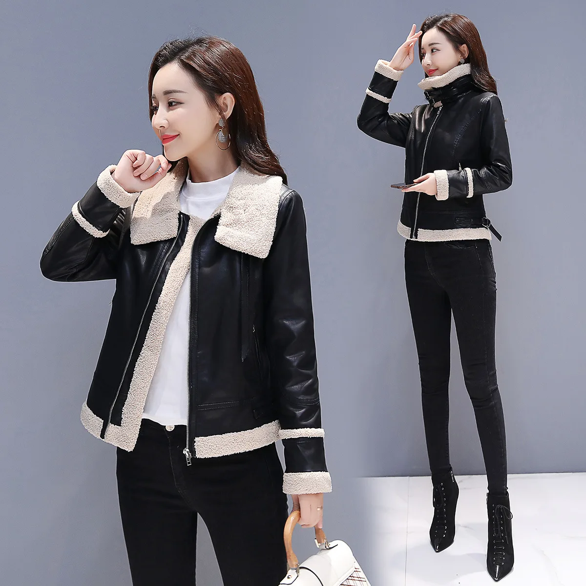 

2018 Autumn And Winter New Style Leather Coat WOMEN'S Coat Short Students Korean-style Fur Thick PU Leather Jacket Jackets