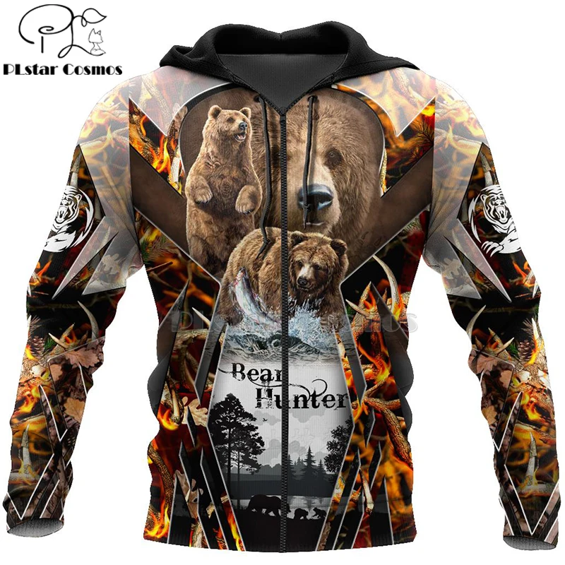 PLstar Cosmos bear HUNTING 3D Printed Hoodies/Sweatshirt/Zipper Men Women big black Bow Hunter drop shipping style-2 | Мужская одежда