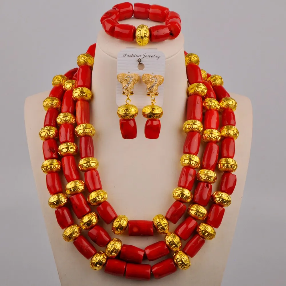 

Red Coral Necklace African Jewelry Set Women Nigerian Bridal Wedding Jewelry Sets