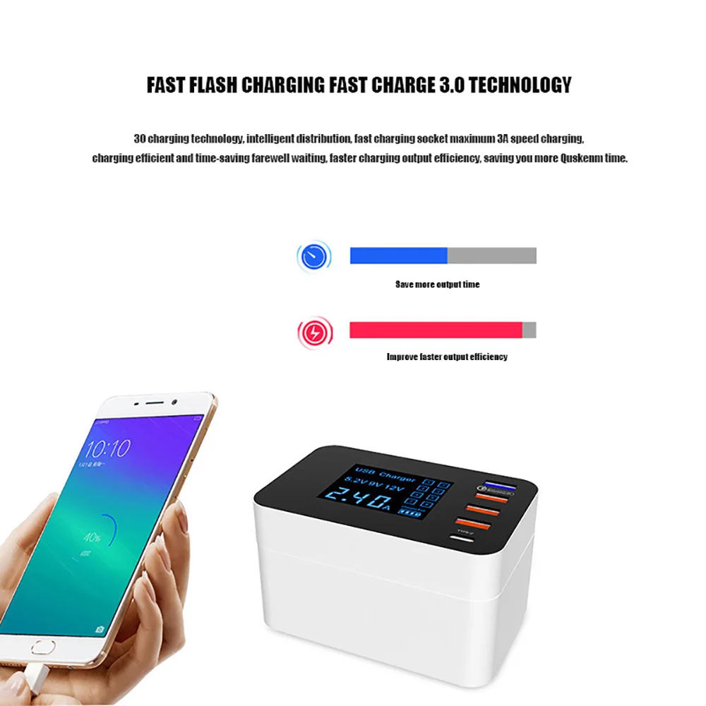 QI 3,0 Беспроводное зарядное устройство со светодиодным дисплеем Быстрая зарядка Смарт usb type C зарядное устройство станция концентратор адаптер питания для быстрой зарядки рабочего стола